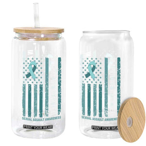 Sexual Assault Awareness American Flag Glass Can In April We Wear Teal Ribbon TS14 Print Your Wear
