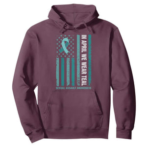 Sexual Assault Awareness American Flag Hoodie In April We Wear Teal Ribbon TS14 Maroon Print Your Wear
