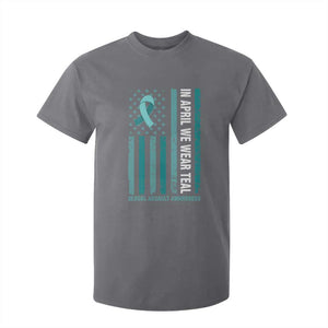 Sexual Assault Awareness American Flag T Shirt For Kid In April We Wear Teal Ribbon TS14 Charcoal Print Your Wear