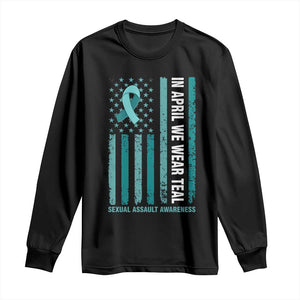 Sexual Assault Awareness American Flag Long Sleeve Shirt In April We Wear Teal Ribbon TS14 Black Print Your Wear