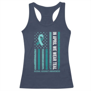 Sexual Assault Awareness American Flag Racerback Tank Top In April We Wear Teal Ribbon TS14 Navy Print Your Wear