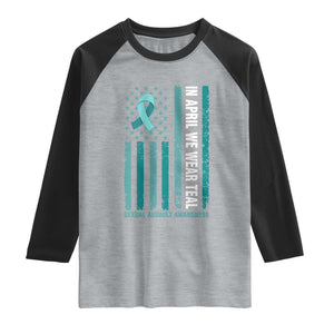 Sexual Assault Awareness American Flag Raglan Shirt In April We Wear Teal Ribbon TS14 Heather Gray Black Print Your Wear