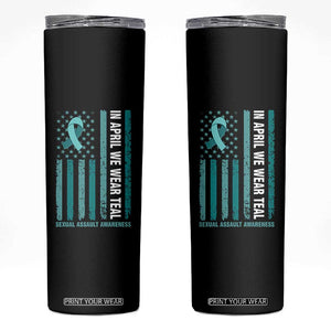 Sexual Assault Awareness American Flag Skinny Tumbler In April We Wear Teal Ribbon TS14 Black Print Your Wear