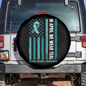 Sexual Assault Awareness American Flag Spare Tire Cover In April We Wear Teal Ribbon TS14 No hole Black Print Your Wear
