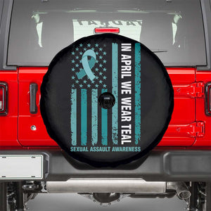 Sexual Assault Awareness American Flag Spare Tire Cover In April We Wear Teal Ribbon TS14 Black Print Your Wear