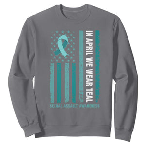 Sexual Assault Awareness American Flag Sweatshirt In April We Wear Teal Ribbon TS14 Charcoal Print Your Wear
