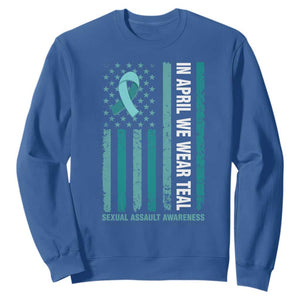 Sexual Assault Awareness American Flag Sweatshirt In April We Wear Teal Ribbon TS14 Royal Blue Print Your Wear