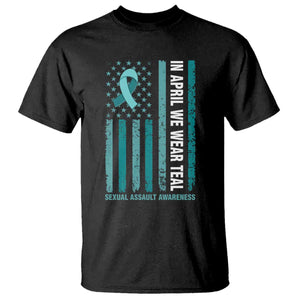 Sexual Assault Awareness American Flag T Shirt In April We Wear Teal Ribbon TS14 Black Print Your Wear