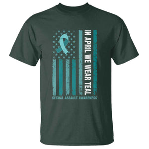 Sexual Assault Awareness American Flag T Shirt In April We Wear Teal Ribbon TS14 Dark Forest Green Print Your Wear