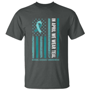 Sexual Assault Awareness American Flag T Shirt In April We Wear Teal Ribbon TS14 Dark Heather Print Your Wear