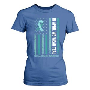 Sexual Assault Awareness American Flag T Shirt For Women In April We Wear Teal Ribbon TS14 Royal Blue Print Your Wear