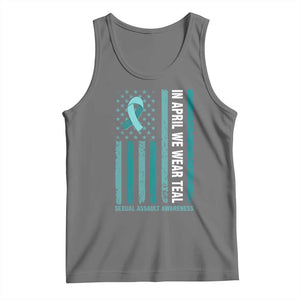 Sexual Assault Awareness American Flag Tank Top In April We Wear Teal Ribbon TS14 Black Heather Print Your Wear