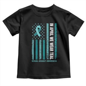 Sexual Assault Awareness American Flag Toddler T Shirt In April We Wear Teal Ribbon TS14 Black Print Your Wear