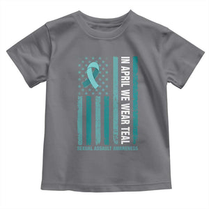 Sexual Assault Awareness American Flag Toddler T Shirt In April We Wear Teal Ribbon TS14 Charcoal Print Your Wear