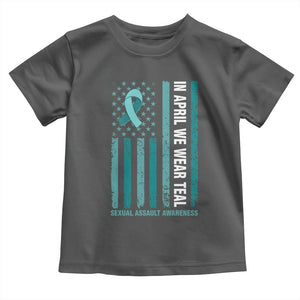 Sexual Assault Awareness American Flag Toddler T Shirt In April We Wear Teal Ribbon TS14 Dark Heather Print Your Wear