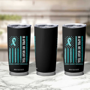 Sexual Assault Awareness American Flag Tumbler Cup In April We Wear Teal Ribbon TS14 Print Your Wear