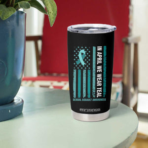 Sexual Assault Awareness American Flag Tumbler Cup In April We Wear Teal Ribbon TS14 Print Your Wear