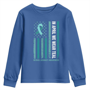 Sexual Assault Awareness American Flag Youth Sweatshirt In April We Wear Teal Ribbon TS14 Royal Blue Print Your Wear