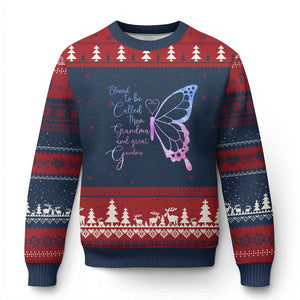 Blessed to Be Called Mom Grandma Great Grandma Ugly Christmas Sweater Mama Butterfly Mother's Day Gift TS14 Navy Red Print Your Wear