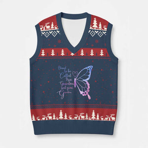 Blessed to Be Called Mom Grandma Great Grandma V-Neck Knit Sweater Vest Mama Butterfly Mother's Day Gift TS14 Navy Red Print Your Wear