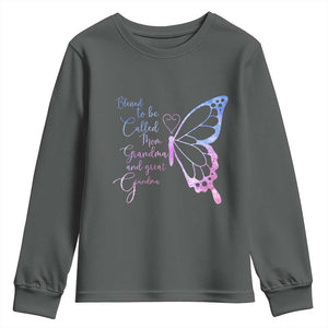 Blessed to Be Called Mom Grandma Great Grandma Youth Sweatshirt Mama Butterfly Mother's Day Gift TS14 Dark Heather Print Your Wear