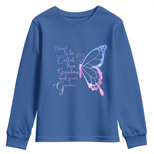 Blessed to Be Called Mom Grandma Great Grandma Youth Sweatshirt Mama Butterfly Mother's Day Gift TS14 Royal Blue Print Your Wear