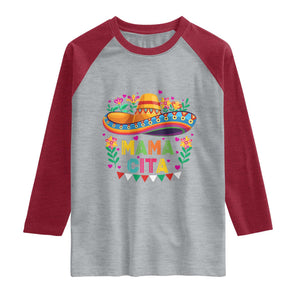 Mama Cita Raglan Shirt Cinco De Mayo Mexican Mom Flower Sombrero TS14 Heather Gray Heather Red Print Your Wear