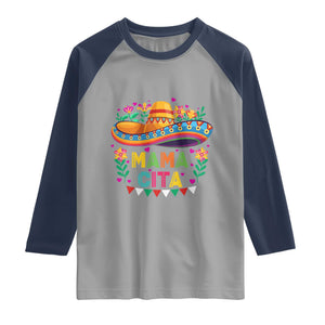 Mama Cita Raglan Shirt Cinco De Mayo Mexican Mom Flower Sombrero TS14 Sport Gray Navy Print Your Wear