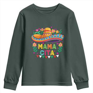 Mama Cita Youth Sweatshirt Cinco De Mayo Mexican Mom Flower Sombrero TS14 Dark Forest Green Print Your Wear