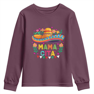 Mama Cita Youth Sweatshirt Cinco De Mayo Mexican Mom Flower Sombrero TS14 Maroon Print Your Wear