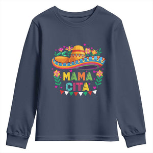 Mama Cita Youth Sweatshirt Cinco De Mayo Mexican Mom Flower Sombrero TS14 Navy Print Your Wear