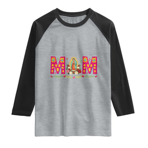 Virgen de Guadalupe Raglan Shirt Mexican Heritage Mom Mother’s Day Gift TS14 Heather Gray Black Print Your Wear