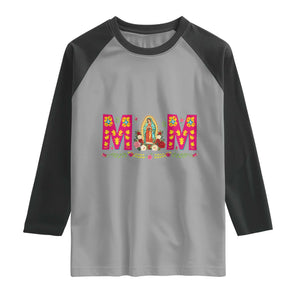 Virgen de Guadalupe Raglan Shirt Mexican Heritage Mom Mother’s Day Gift TS14 Sport Gray Black Print Your Wear