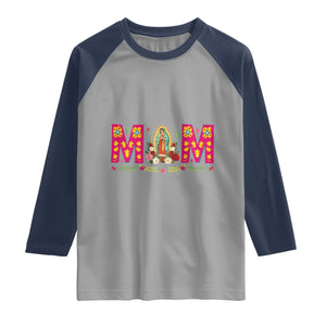 Virgen de Guadalupe Raglan Shirt Mexican Heritage Mom Mother’s Day Gift TS14 Sport Gray Navy Print Your Wear