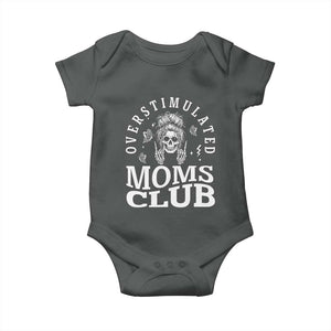 Overstimulated Moms Club Baby Onesie Funny Skeleton Mom Mother's Day Gift TS14 Dark Heather Print Your Wear