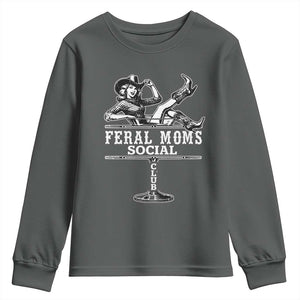 Feral Moms Social Club Youth Sweatshirt Western Cowgirl Mom Mother’s Day Gift TS14 Dark Heather Print Your Wear