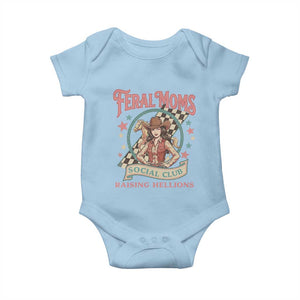Feral Moms Social Club Baby Onesie Western Cowgirl Mom Mother’s Day TS14 Light Blue Print Your Wear