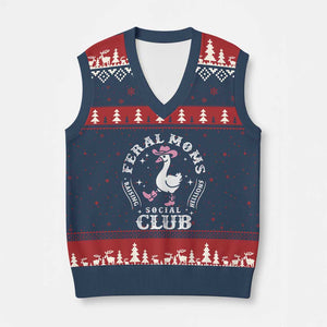 Feral Moms Raising Hellions Social Club V-Neck Knit Sweater Vest Funny Goose Pink Cowgirl Boots Hat TS14 Navy Red Print Your Wear