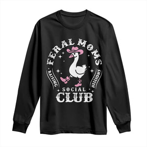Feral Moms Raising Hellions Social Club Long Sleeve Shirt Funny Goose Pink Cowgirl Boots Hat TS14 Black Print Your Wear