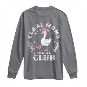 Feral Moms Raising Hellions Social Club Long Sleeve Shirt Funny Goose Pink Cowgirl Boots Hat TS14 Charcoal Print Your Wear