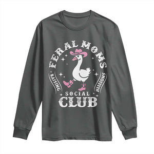 Feral Moms Raising Hellions Social Club Long Sleeve Shirt Funny Goose Pink Cowgirl Boots Hat TS14 Dark Heather Print Your Wear