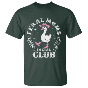 Feral Moms Raising Hellions Social Club T Shirt Funny Goose Pink Cowgirl Boots Hat TS14 Dark Forest Green Print Your Wear