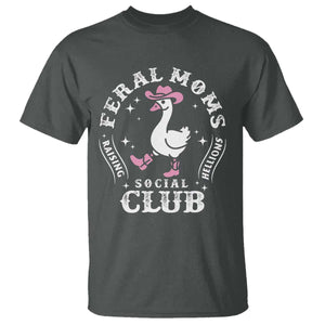 Feral Moms Raising Hellions Social Club T Shirt Funny Goose Pink Cowgirl Boots Hat TS14 Dark Heather Print Your Wear