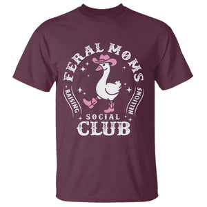 Feral Moms Raising Hellions Social Club T Shirt Funny Goose Pink Cowgirl Boots Hat TS14 Maroon Print Your Wear