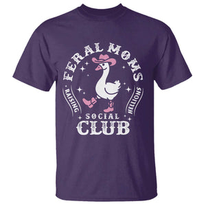 Feral Moms Raising Hellions Social Club T Shirt Funny Goose Pink Cowgirl Boots Hat TS14 Purple Print Your Wear