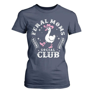 Feral Moms Raising Hellions Social Club T Shirt For Women Funny Goose Pink Cowgirl Boots Hat TS14 Navy Print Your Wear
