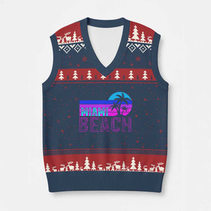 Vintage Miami Beach V-Neck Knit Sweater Vest Florida Proud Floridian Retro Palms Trees