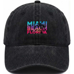 Miami Beach Florida Proud Washed Cotton Baseball Cap Floridian Retro Palms Trees