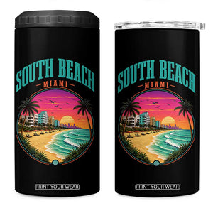 South Beach Miami 4 in 1 Can Cooler Tumbler Retro Florida USA Souvenir Gift