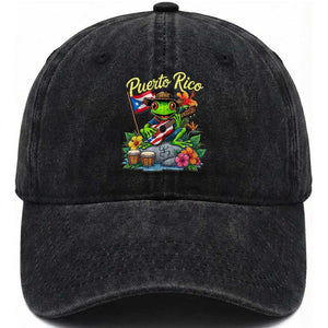 Hispanic Heritage Month Washed Cotton Baseball Cap Taino Boricua Coqui Frog Puerto Rico